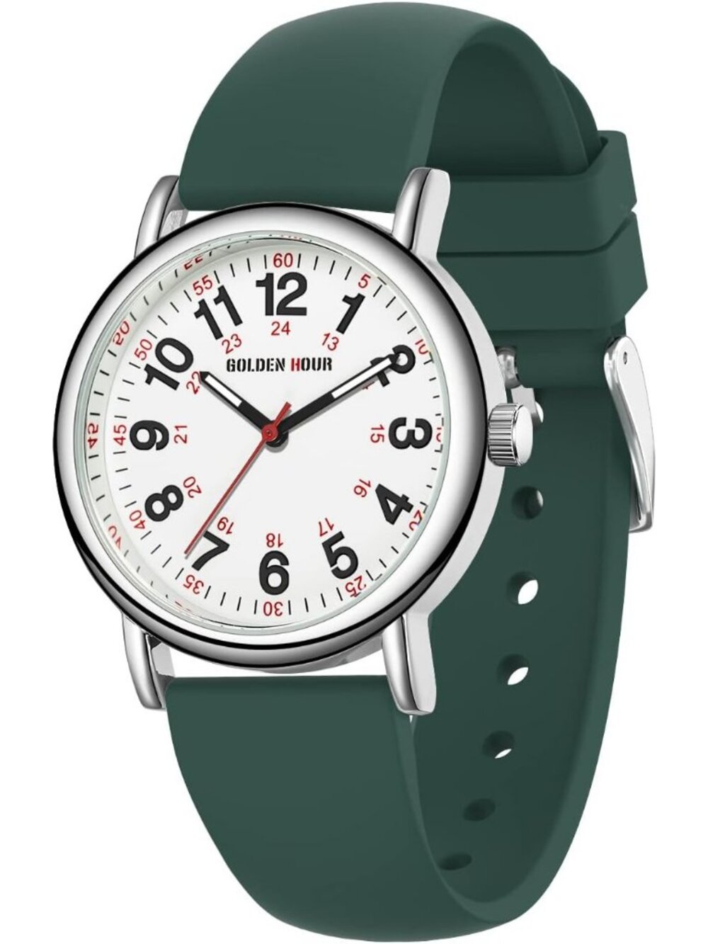 Women's Dark Green Military Time Easy Read Dial Colorful Silicone Band Watch